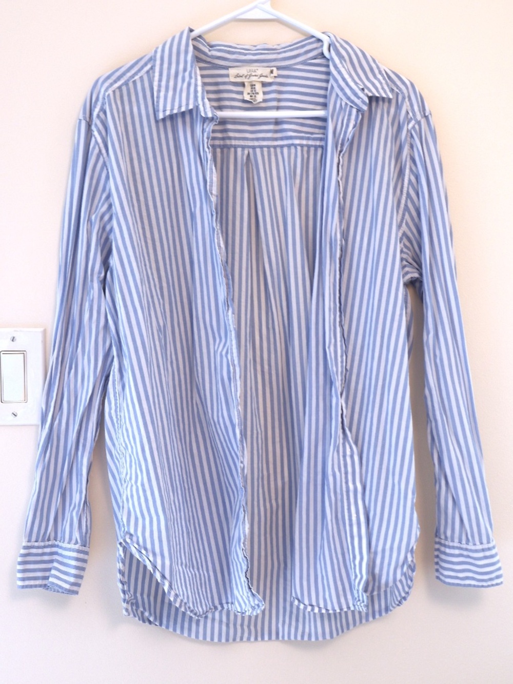 H&M Cotton Blue White Striped Relaxed Button Up Long Sleeve Shirt Coastal Preppy - Picture 3 of 7